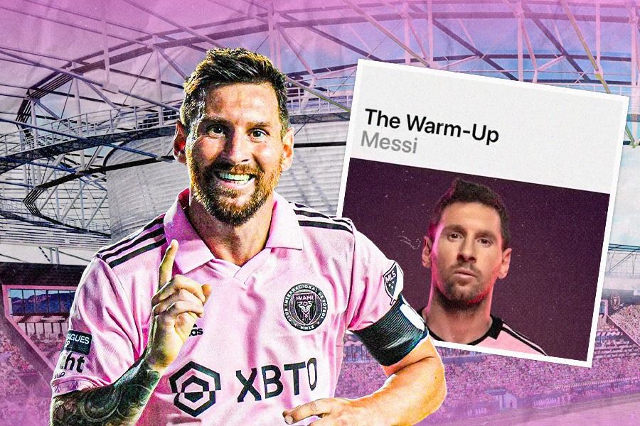 Penyerang Inter Miami Lionel Messi membagikan playlist miliknya yang berjudul The Warm-Up di platform Apple Music. (Dede Mauladi/Skor.id)
