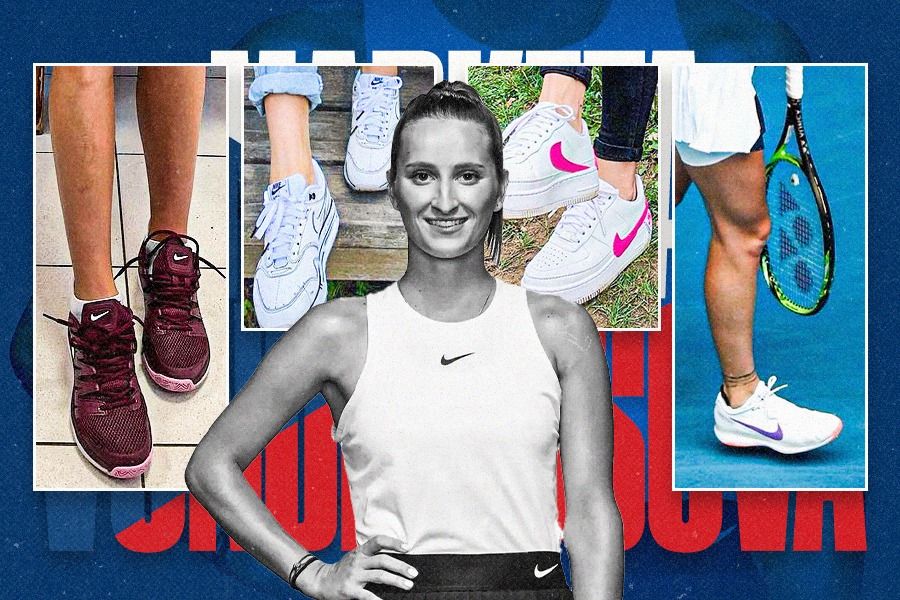 Juara Wimbledon 2023 Marketa Vondrousova senang bergaya simpel dan itu terkait koleksi sepatu olahraganya. (Dede Mauladi/Skor.id)