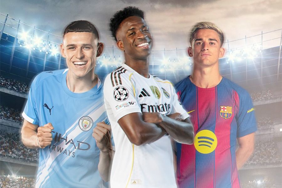 Phil Foden (Man City), Vinicius Junior (Real Madrid), dan Gavi (Barcelona). (Grafis: Kevin Bagus Prinusa/Skor.id)