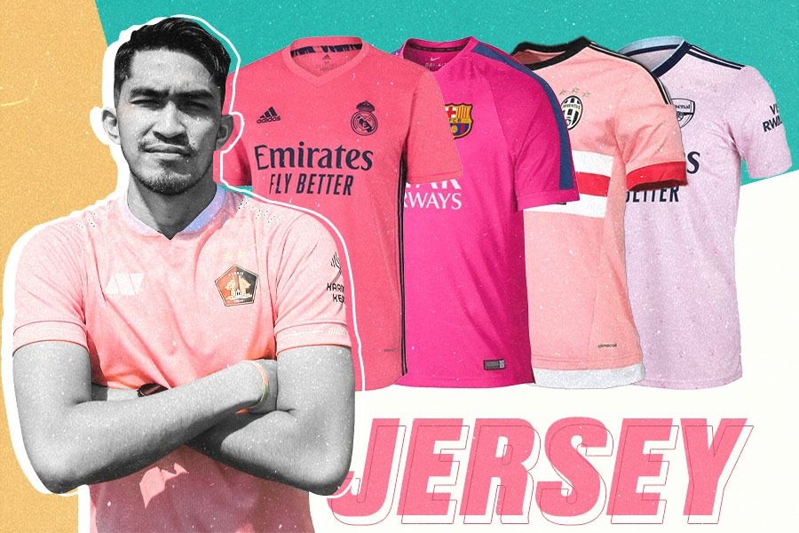 Popularitas jersey sepak bola berwarna pink musim ini. (M. Yusuf/Skor.id)