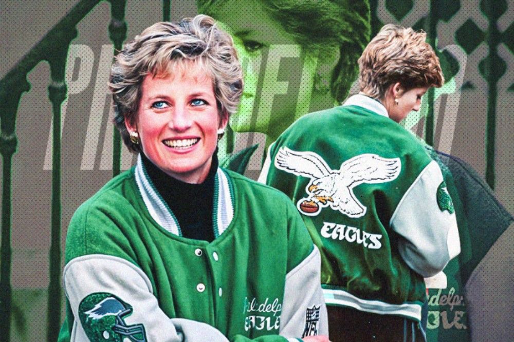 Mendiang Putri Diana terlihat sporty dan tetap anggun saat mengenakan jaket Philadelphia Eagles pada pertengahan era tahun 1990-an. (Hendy AS/Skor.id)