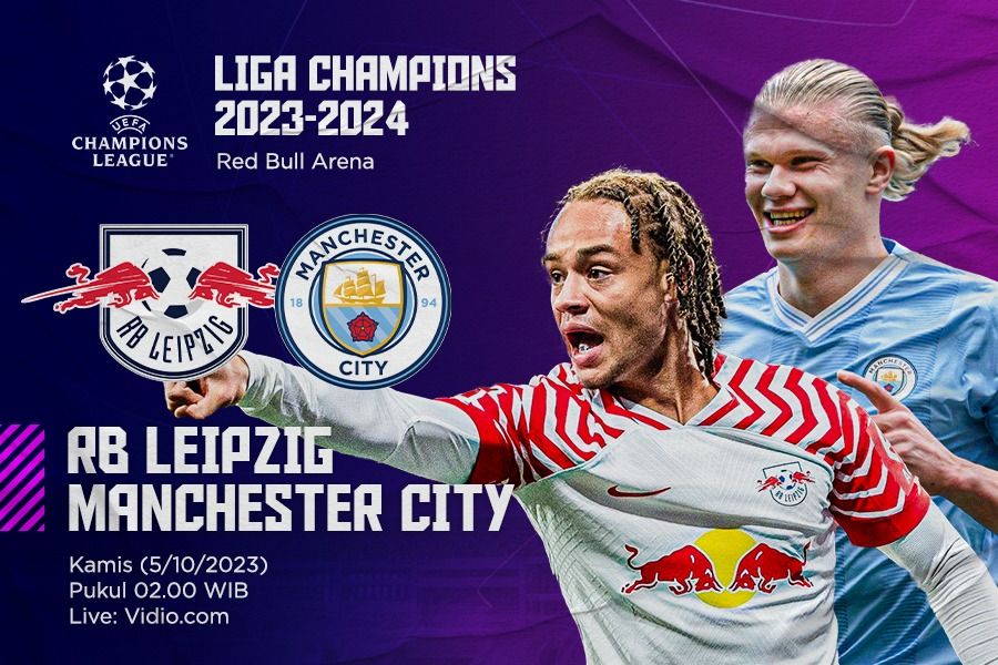 Laga RB Leipzig vs Manchester City menampilkan Xavi Simons (kiri) dan Erling Haaland. (Dede Mauladi/Skor.id).