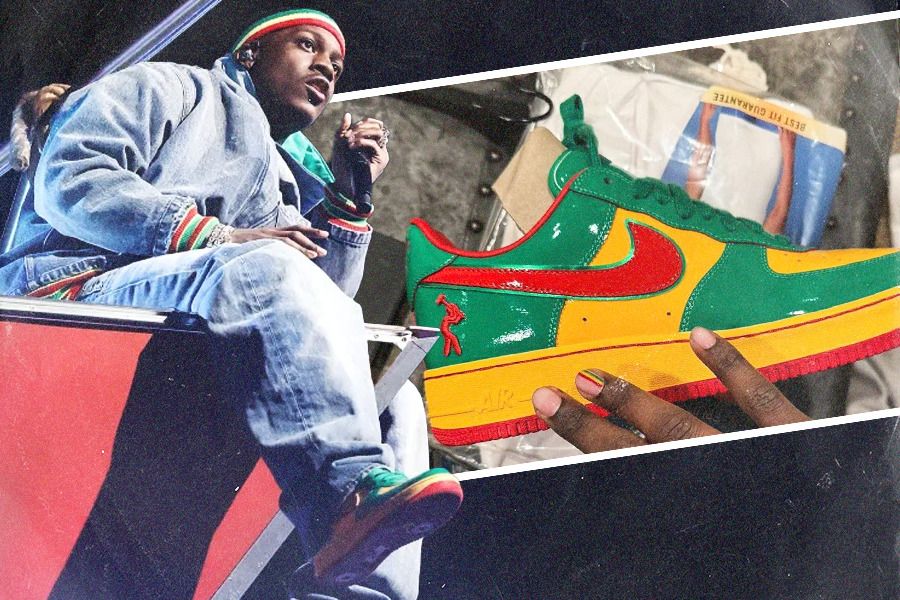 Lil Yachty dan Nike Air Force 1 Low Lucky Green yang pernah dipakainya di Festival Musik Coachella pada bulan April 2024 lalu. (Jovi Arnanda/Skor.id) 