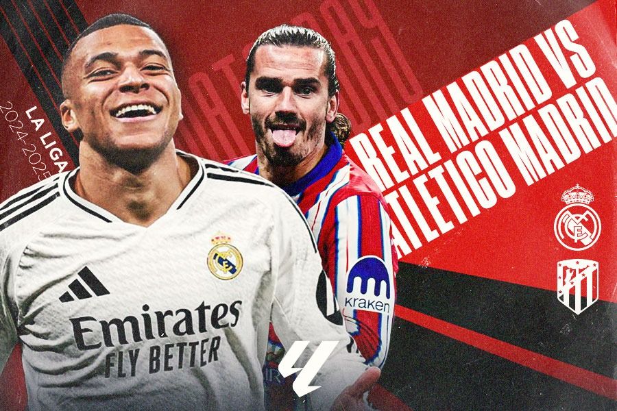 Laga Real Madrid vs Atletico Madrid mempertemukan dua bintang asal Prancis, Kylian Mbappe (kiri) dan Antoine Griezmann. (Yusuf/Skor.id).