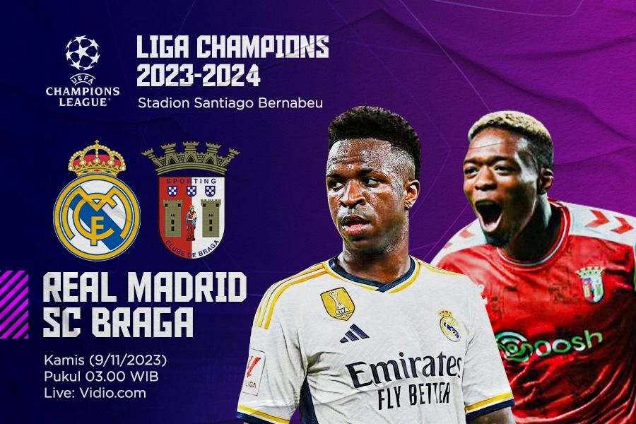 Matchday keempat Liga Champions 2023-2024, mempertemukan Real Madrid vs Braga. (Dede Sopatal Mauladi).