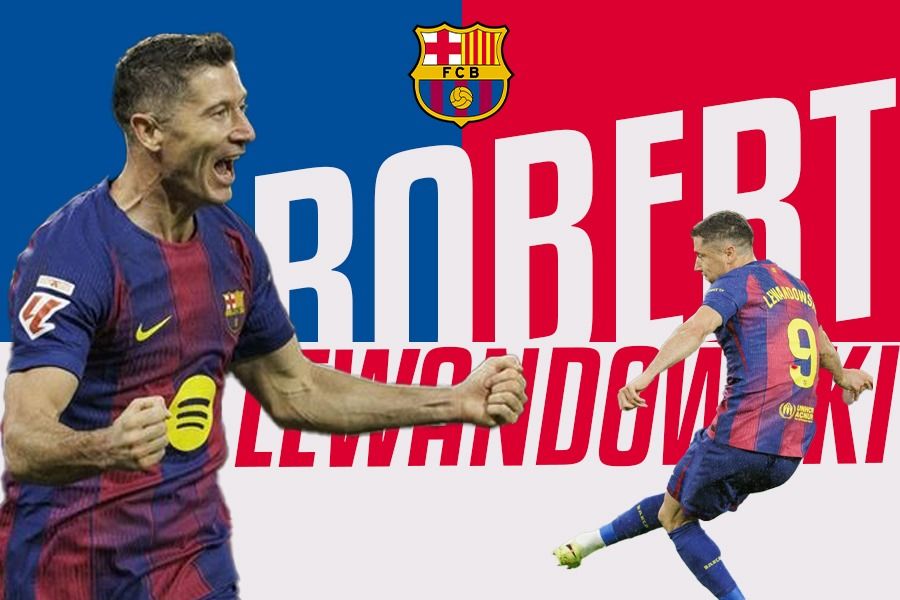 Penyerang Barcelona, Robert Lewandowski. (Foto: LaLiga. Grafis: Yudhy Kurniawan/Skor.id).