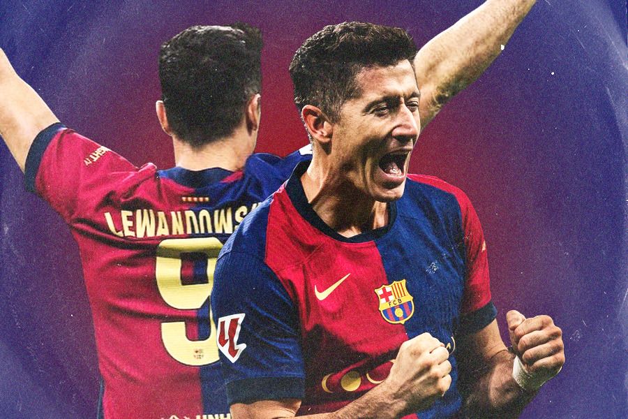 Penyerang Barcelona, Robert Lewandowski, lampaui catatan terbaiknya. (Jovi Arnanda/Skor.id).