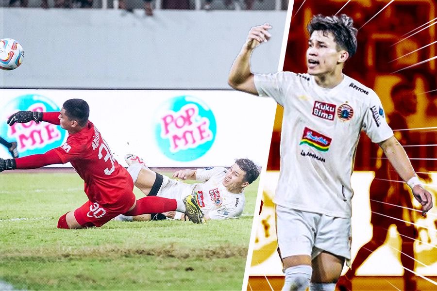 Pemain asing Persija Jakarta asal Jepang, Ryo Matsumura beraksi pada Liga 1 2023-2024. (Rahmat Ari Hidayat/Skor.id)