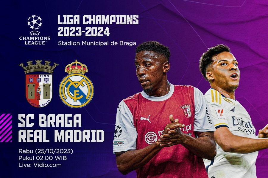 Pertandingan lanjutan Liga Champions mempertemukan SC Braga vs Real Madrid, Rabu (25/10/2023) pukul 02.00 dini hari WIB. (Dede Sopatal Mauladi/Skor.id)