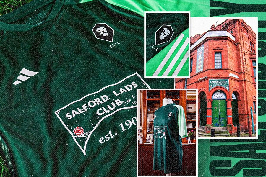Kolaborasi Salford City FC dengan Adidas dan Pro:Direct Soccer menghasilkan kaus edisi terbatas untuk penggemar. (Dede Mauladi/Skor.id)