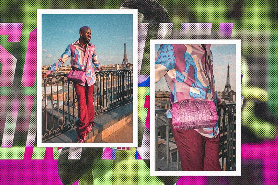 Samuel Umtiti tampil trendy saat menghadiri fashion show Pharrel Williams x Louis Vuitton di Prancis. (Hendy AS/Skor.id).