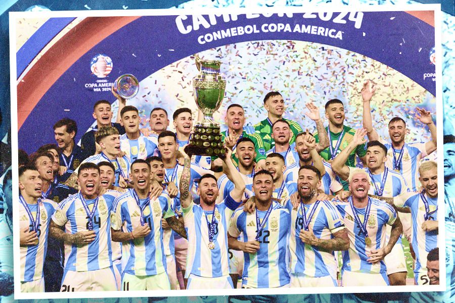 Argentina merayakan gelar juara Copa America 2024. (Jovi Arnanda/Skor.id).