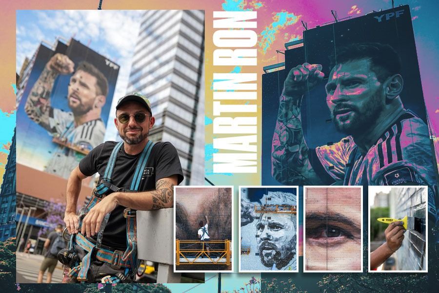 Seniman Argentina Martin Ron terkenal dengan mural-mural berukuran raksasa termasuk yang terakhir Lionel Messi. (M Yusuf/Skor.id)