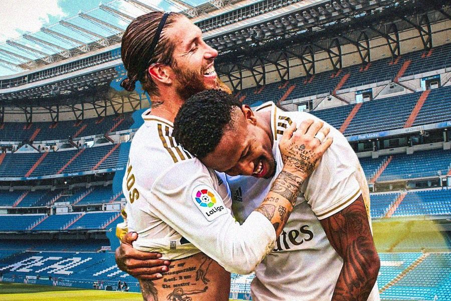 Sergio Ramos (kiri) dan Eder Militao. (Hendy Andika/Skor.id).