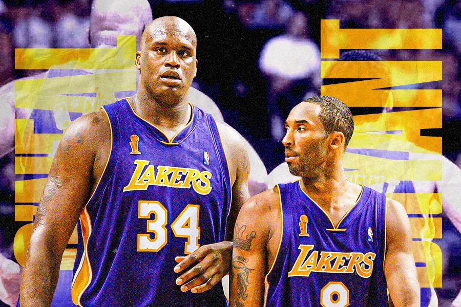 Shaquille O'Neil dan mendiang Kobe Bryant saat masih memperkuat Los Angeles Lakers (Dede Mauladi/Skor.id).