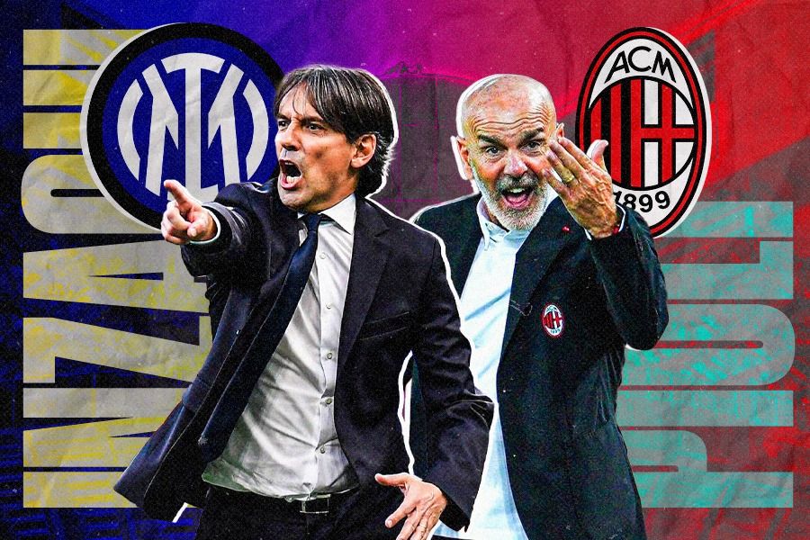 Simone Inzaghi dan Stefano Pioli membawa Inter Milan dan AC Milan menguasai puncak klasmeen Liga Italia 2023-2024. (Dede Mauladi/Skor.id).