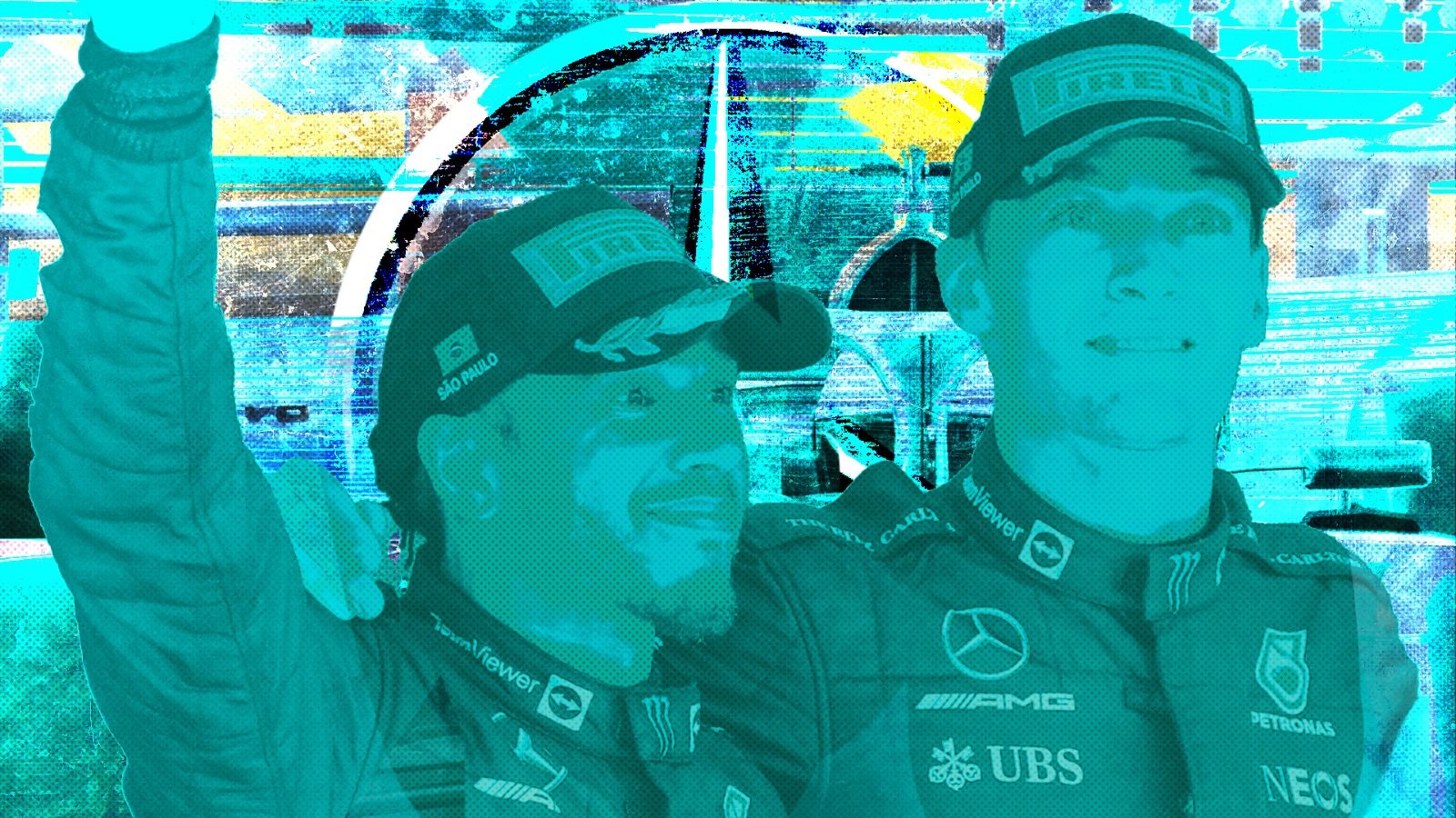 Pembalap Mercedes, Lewis Hamilton dan George Russell. (Dede Mauladi/Skor.id)