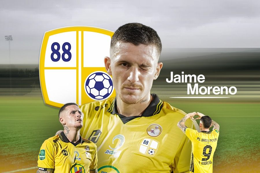 Penyerang asing Barito Putera, Jaime Moreno. (Grafis: Kevin Bagus Prinusa/Skor.id)