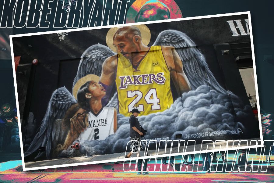 Mural Kobe Bryant dan putrinya Gianna yang terletak di dekat Crypto.com Arena, markas Los Angeles Lakers (Yusuf/Skor.id).