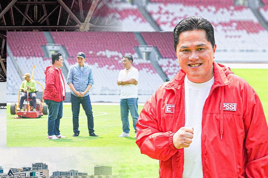 Ketum PSSI, Erick Thohir, inspeksi SUGBK. (Foto: Dok. Erick Thohir/Grafis: Dede Sopatal Mauladi/Skor.id)