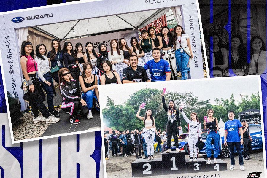 Para peserta Women Drift Challenge IDS 2024 dan mereka yang menaiki podium di IIMS 2024 JI Expo Kemayoran (Dede Sopatal Mauladi/Skor.id).