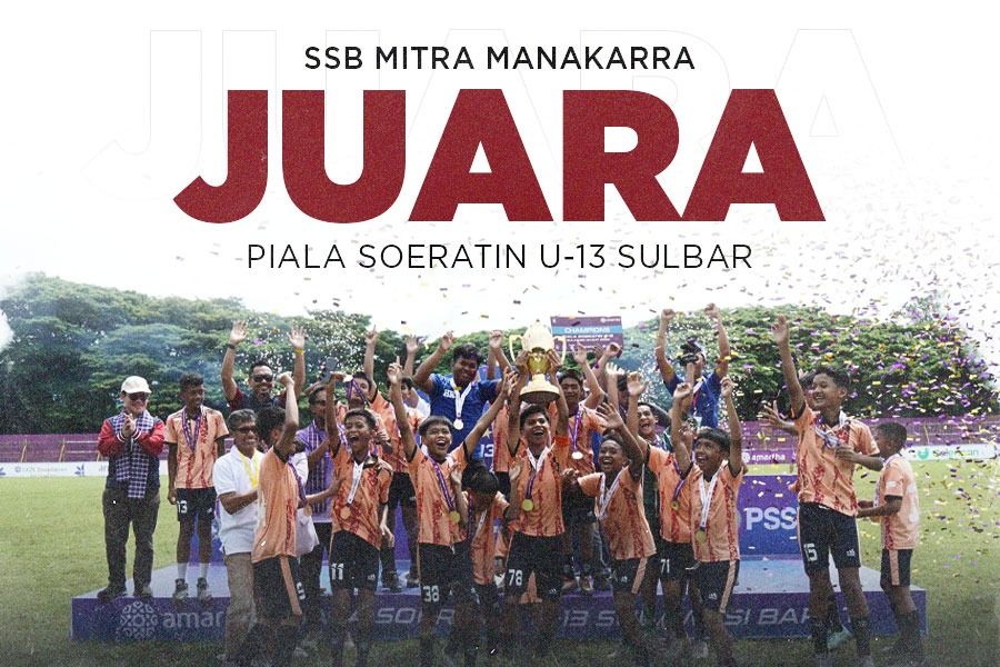 SSB Mitra Manakarra juara Piala Soeratin U-13 Sulawesi Barat. (Foto: Dok. Garuda Gemah Nusantara/Grafis: Yusuf/Skor.id)