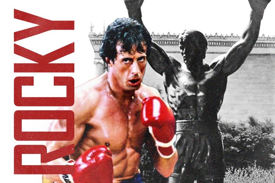 Rocky Balboa dan patung Rocky yang dibangun di mansion Sylvester Stallone sebelum mansion tersebut dibeli Adele (Jovi Arnanda/Skor.id).