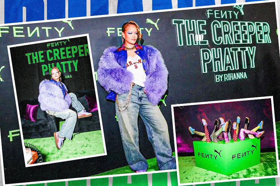 Penampilan Rihanna dalam peluncuran sneaker kolaborasi Fenty x Puma, The Creeper Phatty pada Senin (18/12/2023) malam waktu setempat (Dede Sopatal Mauladi/Skor.id).
