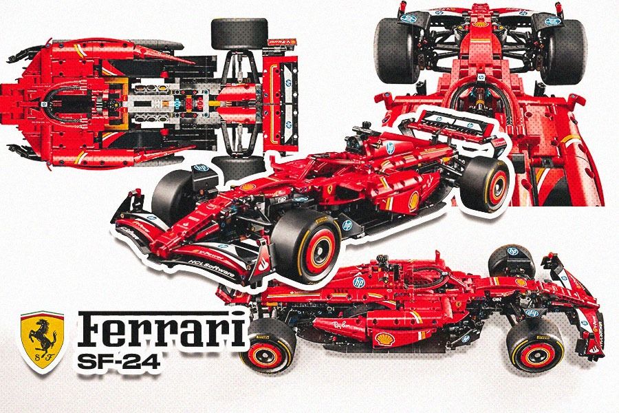 Replika mobil balap F1 Ferrari SF-24 ini terbuat dari ribuan kepingan Lego (Hendy Andika/Skor.id).