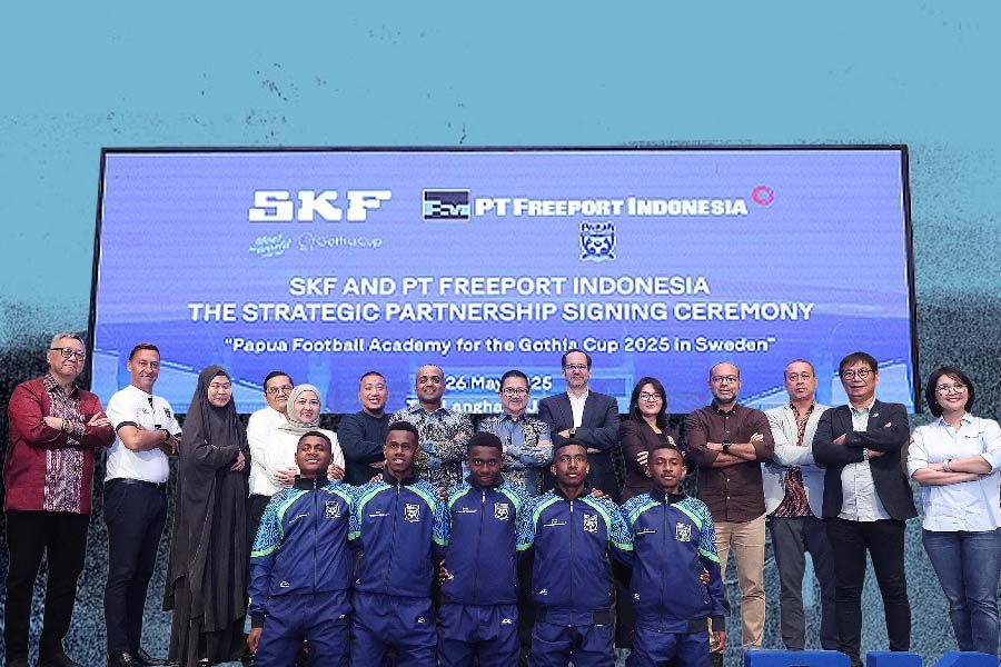 Jumpa pers MoU SKF dan PTFI mendukung PFA ke Gothia Cup 2025. (Foto: Dok. Cantrik ACL/Grafis: Deni Sulaeman/Skor.id)