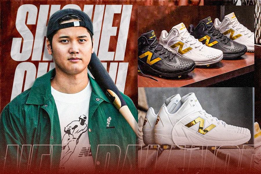 Bintang MLB asal Jepang, Shohei Ohtani, dan sepatu signature-nya New Balance Ohtani 1 (Dede Sopatal Mauladi/Skor.id).