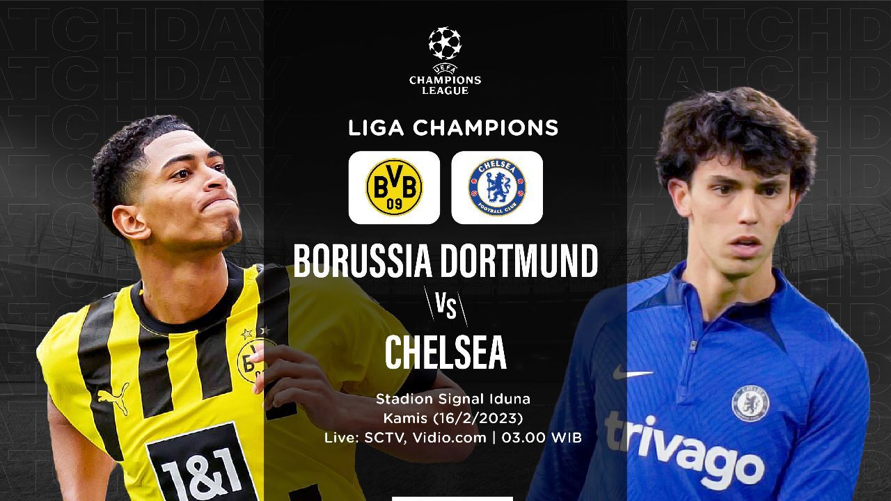 Cover Borussia Dortmund vs Chelsea, Sebastien Haller vs Joao Felix (Hendy/Skor.id).