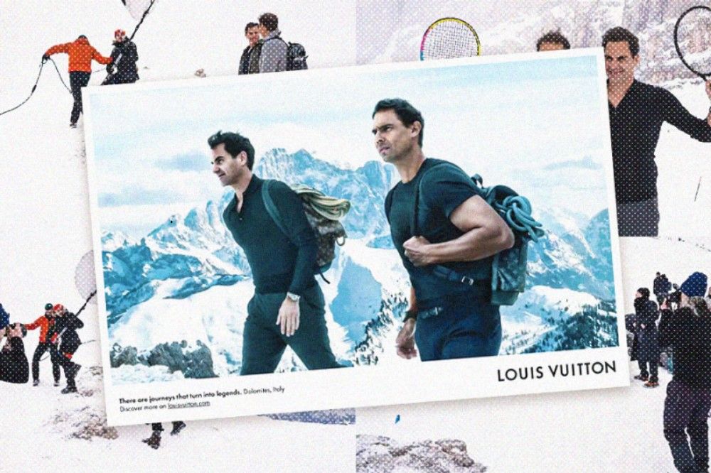 Roger Federer dan Rafael Nadal saat menjalani proses pengambilan gambar iklan terbaru Louis Vuitton (Hendy Andika/Skor.id).