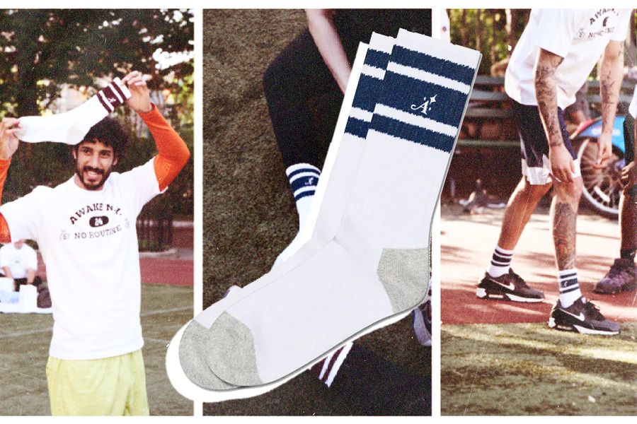 Kolaborasi Awake NY x Happy Socks hasilkan kaus kaki atletik bernuansa retro (Jovi Arnanda/Skor.id).