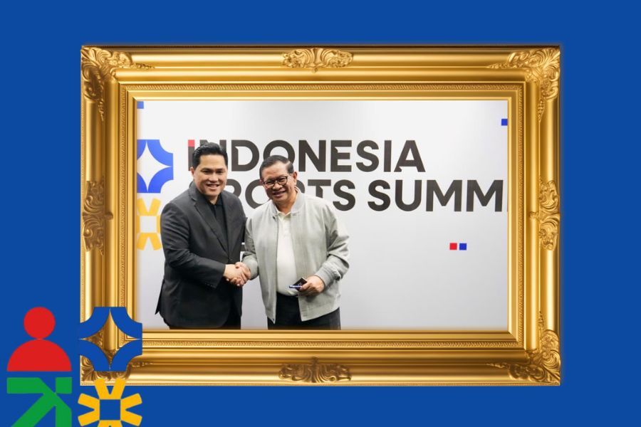Gubernur DKI Jakarta, Pramono Anung dan Menpora RI, Erick Thohir, di Indonesia Sports Summit 2025. (Foto: Dok. Kemenpora/Grafis: Deni Sulaeman/Skor.id)