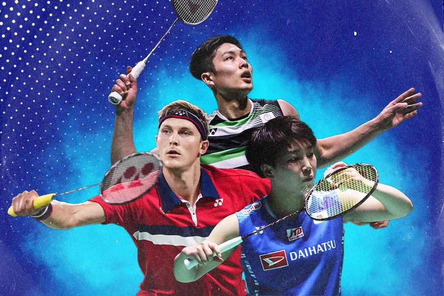 Dari kiri arah jarum jam: Viktor Axelsen, Chou Tien Chen, dan Akane Yamaguchi (Jovi Arnanda/Skor.id).