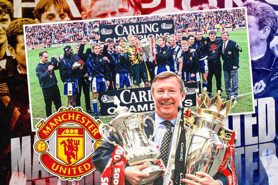 Para pemain muda Manchester United juara Liga Inggris dan Piala FA 1995-1996. (Dede Sopatal Mauladi/Skor.id)