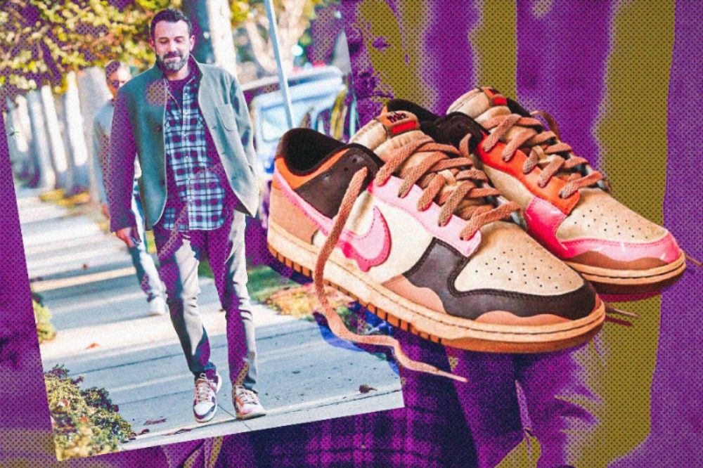 Aktor Ben Affleck memakai sepatu Nike Dunk Dunkin Donuts saat jalan-jalan di kawasan Los Angeles (Hendy Andika/Skor.id).
