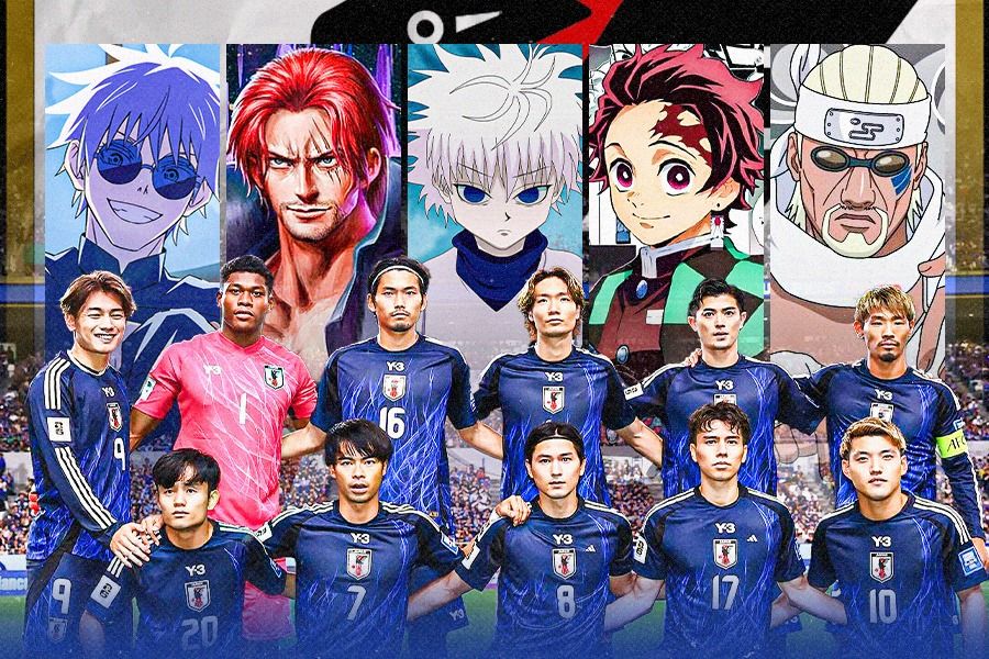 Starter XI Timnas Jepang jika mereka adalah karakter Anime. (Dede Sopatal Mauladi/Skor.id)