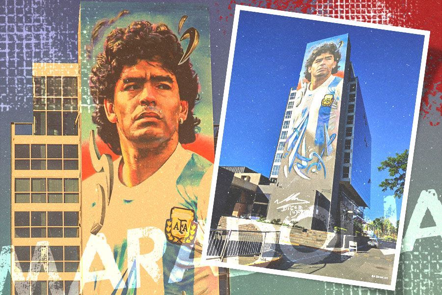 Mural raksasa Diego Maradona (M. Yusuf/Skor.id).