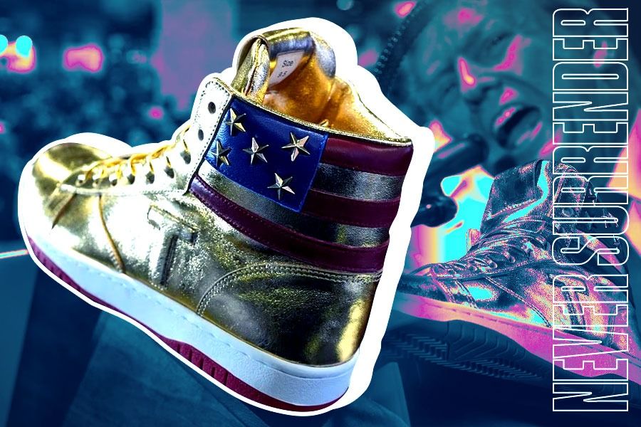Sneaker High-Top "Never Surrender" yang diluncurkan Donald Trump pada 17 Februari 2024 (Jovi Arnanda/Skor.id).