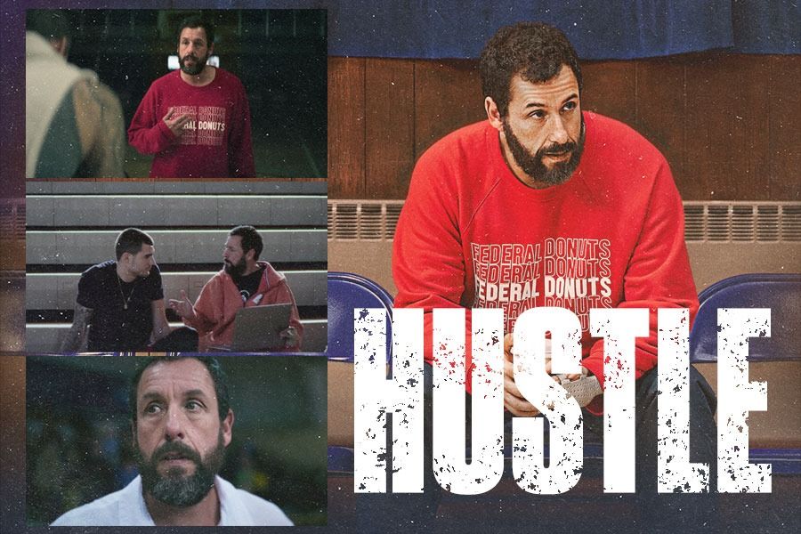 Adam Sandler berperan sebagai pemandu bakat NBA dalam film Hustle (Yusuf/Skor.id).