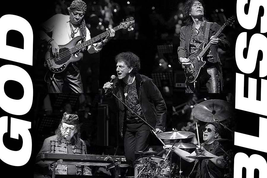 Band rock legendaris Indonesia, God Bless, bakal tampil di laga Timnas Indonesia vs Cina. (Grafis: Deni Sulaeman/Skor.id)