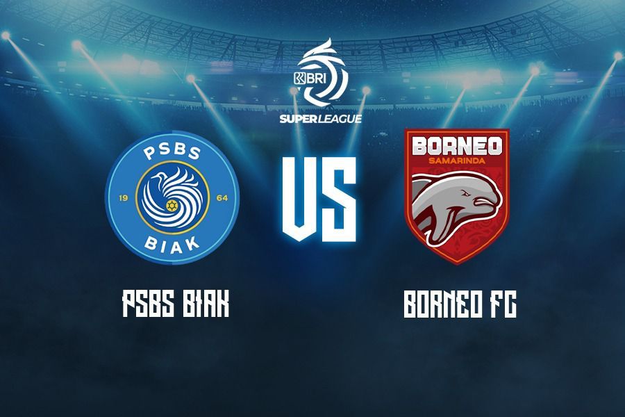 Cover PSBS Biak vs Borneo FC di Super League 2025-2026. (Grafis: Yudhy Kurniawan/Skor.id)