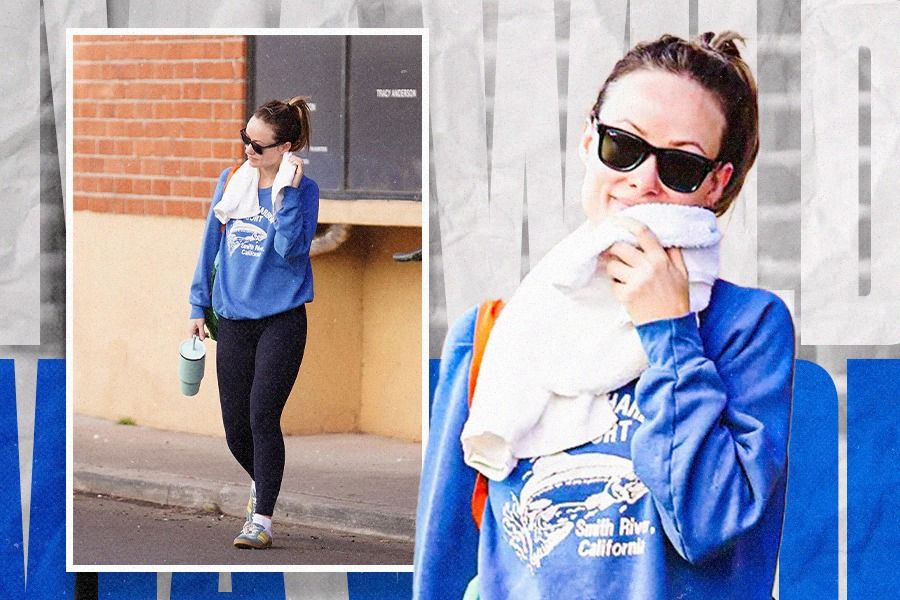 Aktris Olivia Wilde keluar dari sebuah gym di Los Angeles usai berolahraga (Dede Sopatal Mauladi/Skor.id).