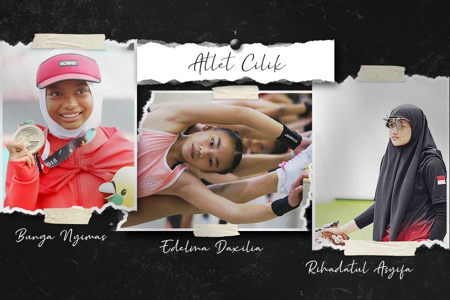 Bunga Nyimas, Edeline Dexilia, dan Rihadatul Asyifa (Rahmat Ari Hidayat/Skor.id).