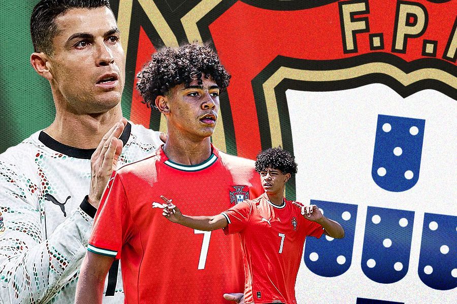 Cristiano Ronaldo bangga terhadap anaknya yang debut bersama Timnas U-15 Portugal. (Grafis: Deni Sulaeman/Skor.id)