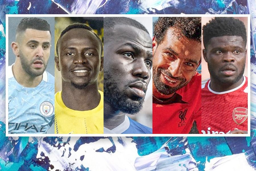 Ki-ka: Riyad Mahrez, Sadio Mane, Kalidou Koulibaly, Mohamed Salah, dan Thomas Partey menjadi pemain Afrika dengan gaji per pekan fantastis. (Zulhar Eko KP/Skor.id).