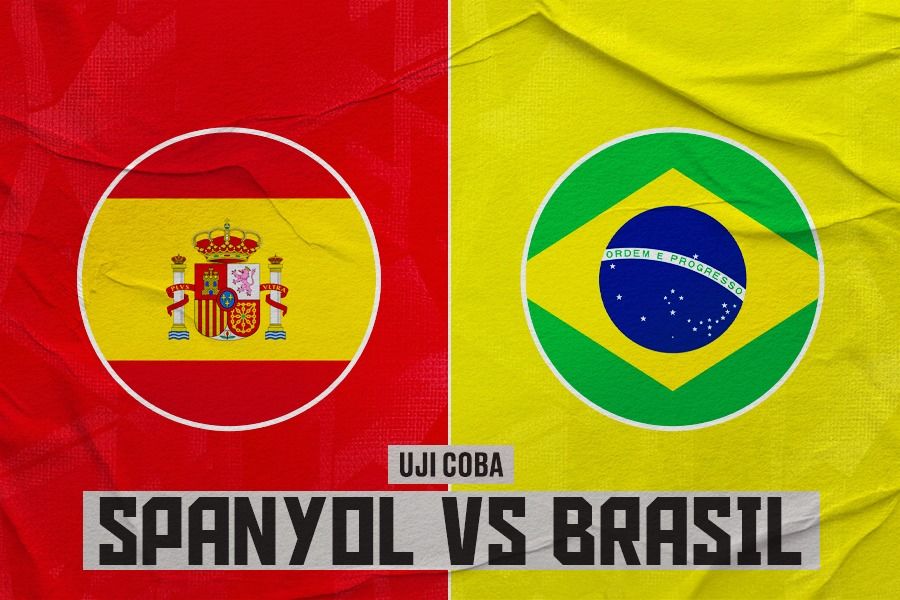 Duel Spanyol vs Brasil di laga uji coba. (Rahmat Ari Hidayat/Skor.id).