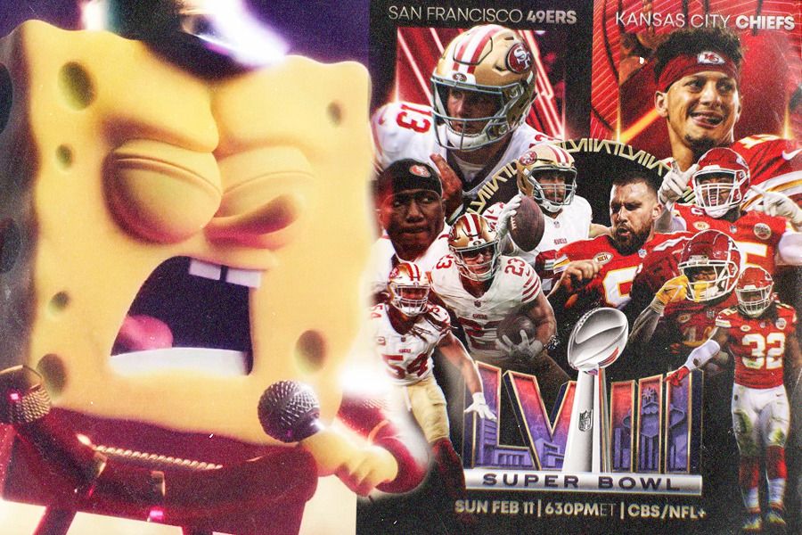 SpongeBob SquarePants akan ikut meramaikan gelaran Supeer Bowl LVIII antara San Francisco 49ers melawan Kansas City Chiefs. (Jovi Arnanda/Skor.id)